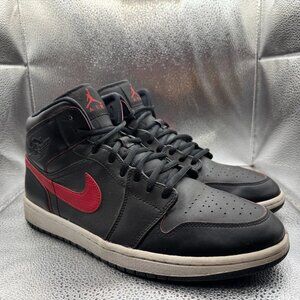 Size 11 Nike Air Jordan 1 Retro Mid Black Red Bred Mens Sneaker Shoes 554724-009